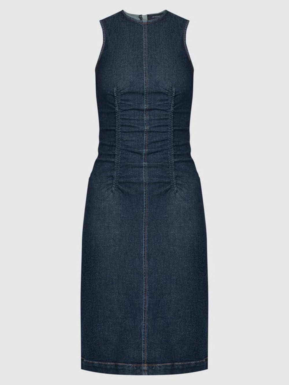 NWOT Sportmax by Max Mara Ruched Midi Denim Navy Dress Zip Back Size 10